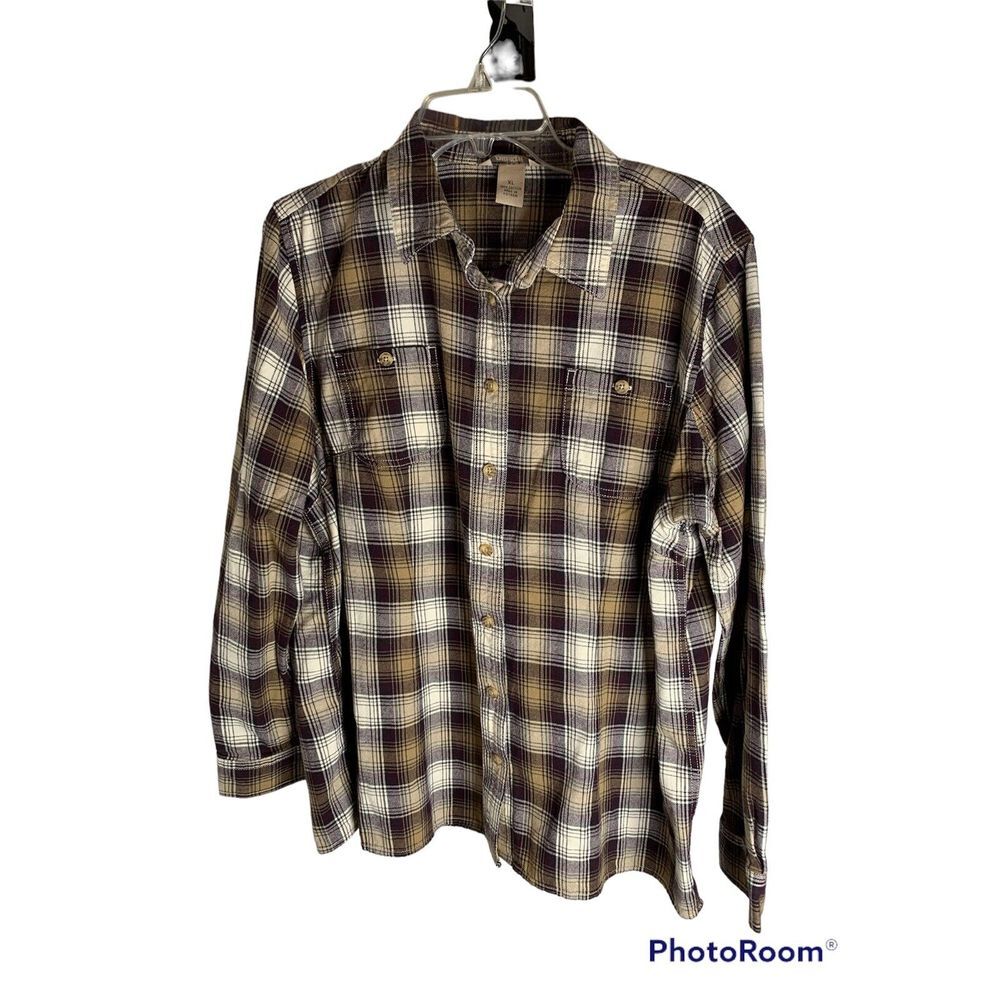 Duluth‎ Trading Flannel Woman's XL Long Sleeve Shirt Browns/Tan 65505